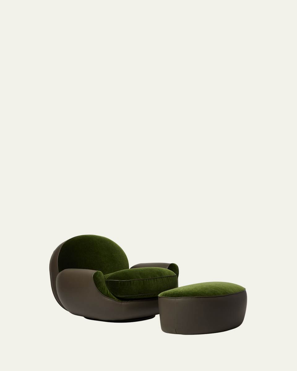 x Widell + Boschetti Laurent Velvet & Faux Leather Ottoman by Christina Boschetti